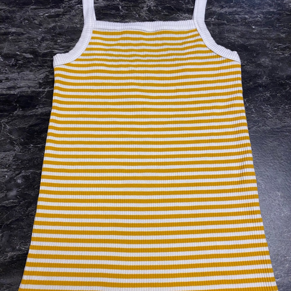Old Navy Yellow & White Ribbed Tank Top - Slim Fit, Size M